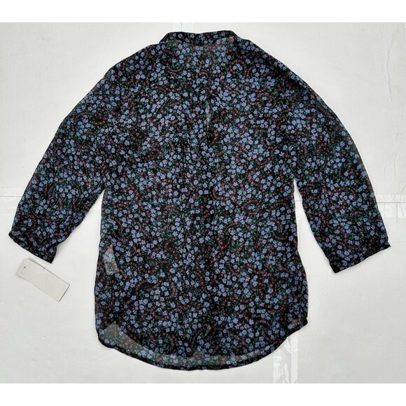 New French Connection Black Blue Floral Blouse Button Down Shirt Womens Size S - Picture 3 of 7